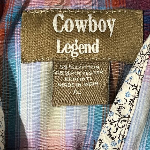 Cowboy Legend women's size XL pearl snap blue/pink plaid long sleeve shirt - Picture 4 of 6